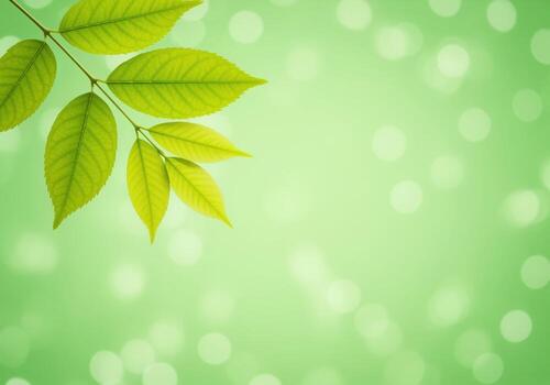 Vibrant green foliage framing a soft lime background with bright natural bokeh effect photo