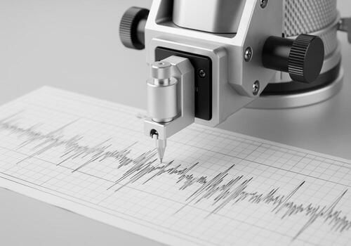 Professional seismograph stylus recording seismic activity and vibration data on paper. photo