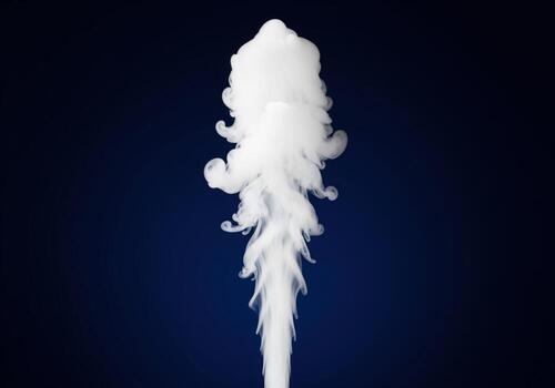 Pure white steam column rising dramatically in a vertical flow on a dark blue background photo