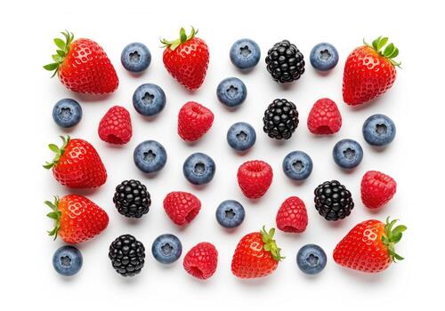 vibrante modelo de Fresco fresas, arándanos, frambuesas, y moras foto