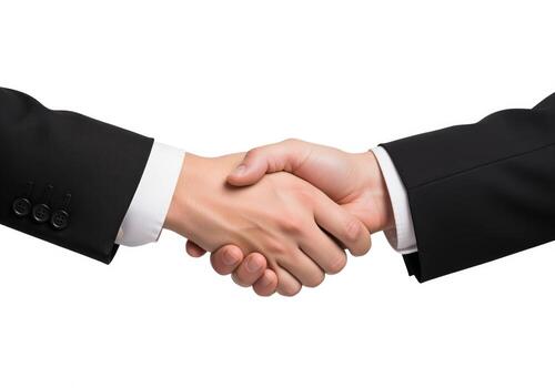 Professional business handshake between two men in suits isolated on white background photo