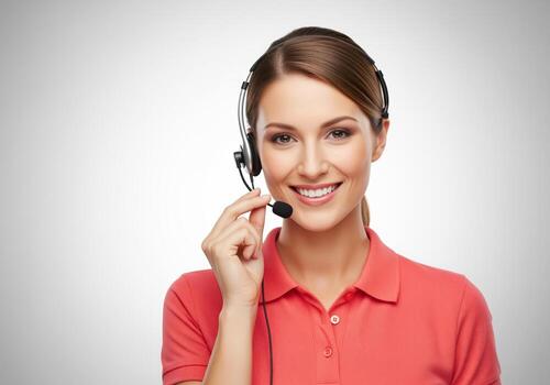 Portrait of a smiling call center operator wearing a professional headset photo