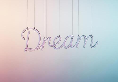elegante guión palabra sueño hecho de iridiscente vaso tubería suspendido en suave ligero foto
