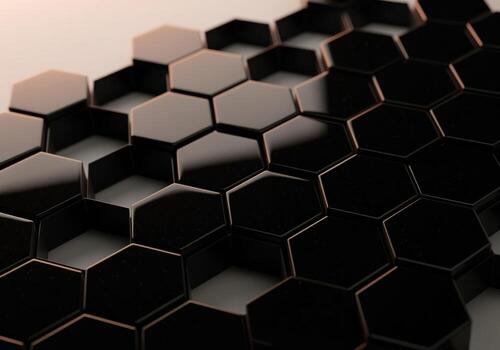 Dark geometric structure of polished black hexagons forming a modern honeycomb grid photo
