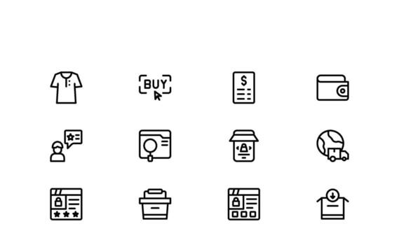Smart Digital Storefront Shopping System Icons in a Professional Simple and Scalable Line Style vector