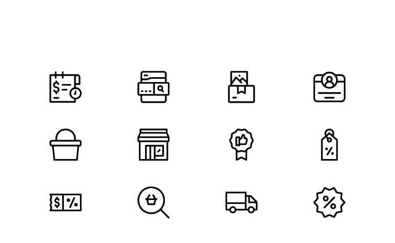E-commerce Operations and Online Business Minimal Line Icons for Store Management, and Customer Services vector