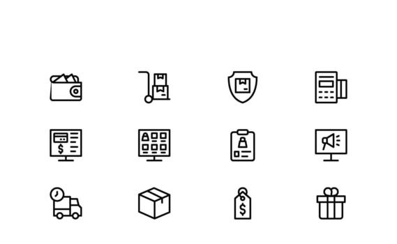 Online Retail Marketplace Icon Collection with Professional Thin Line Art for Websites, Apps, and Storefront UI Design vector