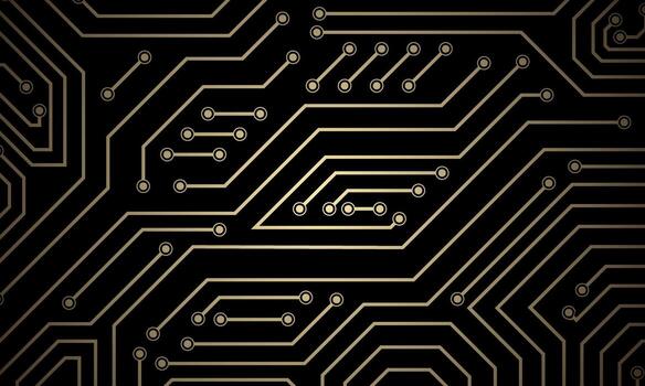 luxurious gold circuit board pattern with dark modern digital technology background vector