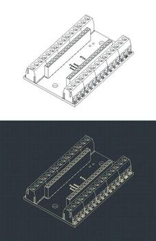 Arduino nano IO shield isometric drawings vector
