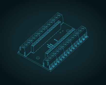 Arduino nano IO shield isometric blueprint vector