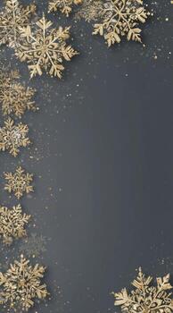 Golden Snowflakes and Glitter Create a Festive Border on a Dark Background for Celebration photo