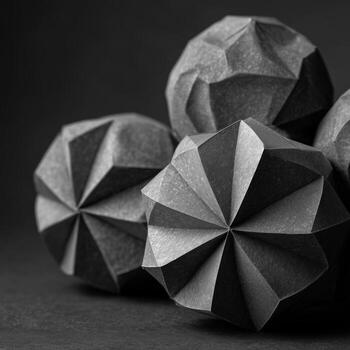 Abstract Paper Sculptures With Intricate Folds Float Against a Dark Background photo