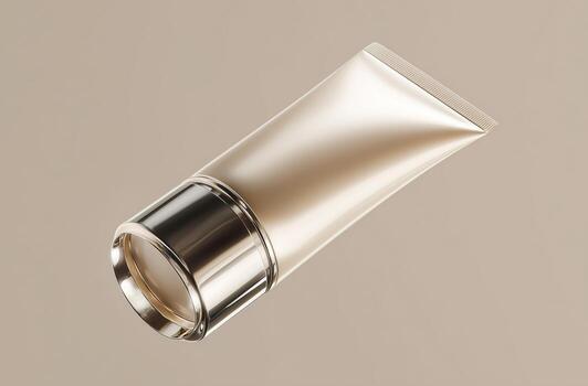 Floating Cream Tube With Silver Lid Against a Neutral Background Highlighting Sleek Design photo