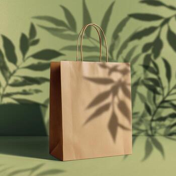 elegante papel bolso en verde antecedentes con hoja oscuridad creando un natural y calmante atmósfera foto