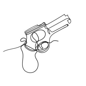 continuo línea dibujo de un revólver en un blanco antecedentes vector