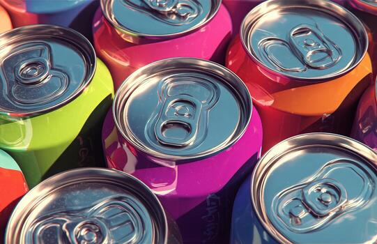 Colorful Beverage Cans Arranged in a Circular Pattern for a Vibrant Display of Refreshment Options photo