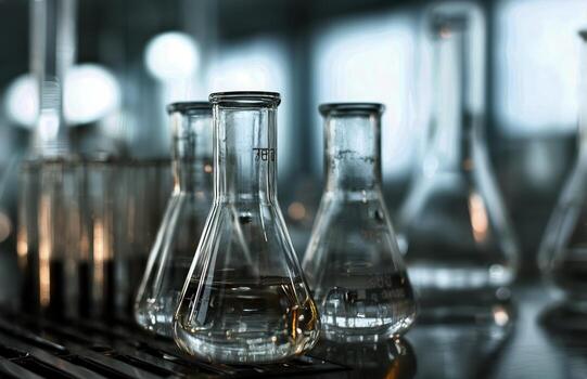 Laboratory Glassware Arranged on a Workspace During a Scientific Experiment in a Modern Lab photo