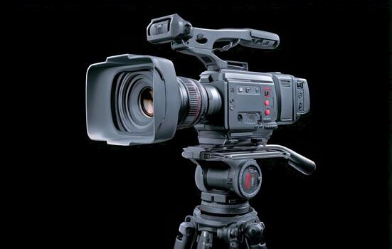 Professional Camera on Tripod With Adjustable Features for Indoor or Outdoor Filming photo