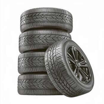 New Set of High-Performance Tires Stacked Neatly for Automotive Enthusiasts and Professionals Alike photo