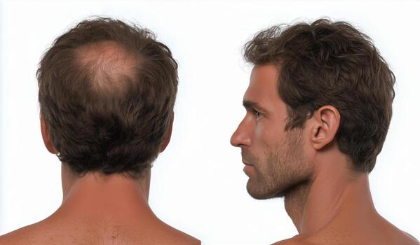 antes de y después transformación de un mans pelo restauracion viaje exhibiendo aumentado volumen y estilo foto