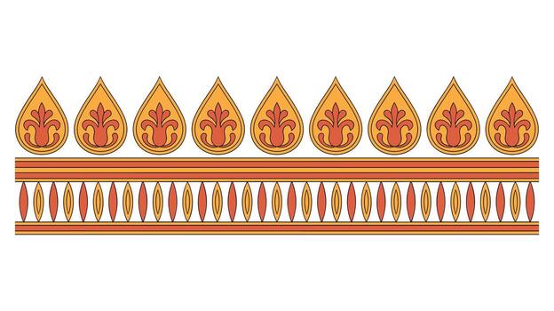 Decorative border with repeating teardrop motifs and geometric patterns in orange and yellow vector