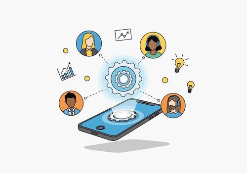 Customer Support Team Collaboration Through Mobile Technology vector