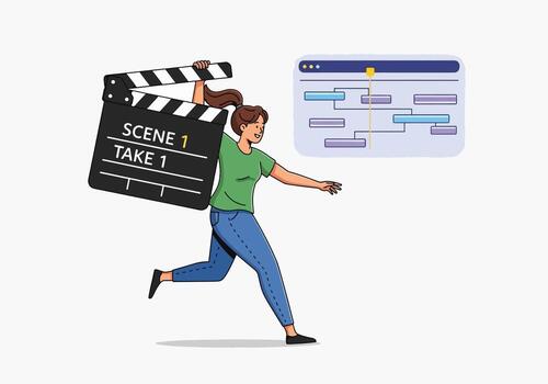 Filmmaker Creating a Visual Storyboard for a New Movie Project vector