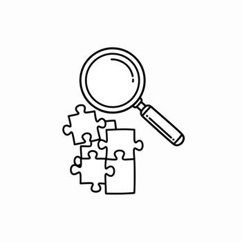 Magnifying Glass Over Puzzle Pieces - Concept of Problem Solving vector