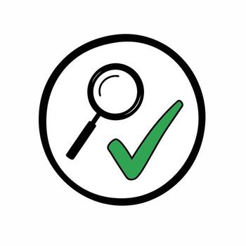 Magnifying Glass and Check Mark Icon Symbolizing Verification and Success vector