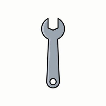 Simple Icon of a Silver Open End Wrench Tool on White Background for Repair and Maintenance Concepts vector