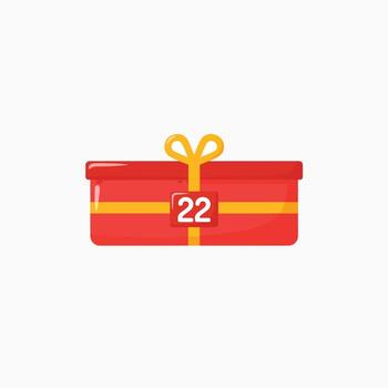 Flat Design Red Gift Box with Number 22 on Yellow Ribbon Advent Calendar Concept vector