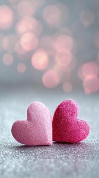 Sparkling Hearts Shine Brightly in a Soft Background of Light photo