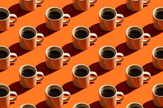 Coffee Cups Arranged in a Pattern on an Orange Background photo