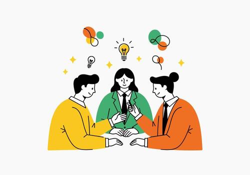 Brainstorming session with colleagues in a modern office setting vector