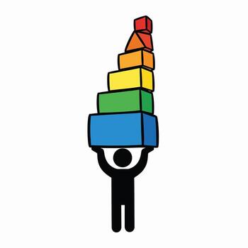 Man carrying a colorful stack of blocks vector