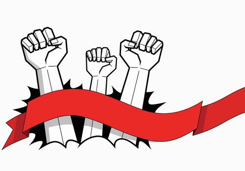 Revolutionary Fists Raised High, Symbolizing Strength and Unity vector