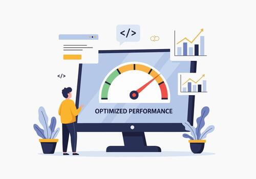 Optimized Performance Metrics Displayed on Computer Screen vector
