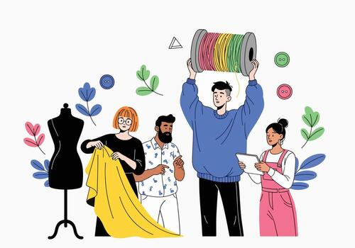 Creative team working on fashion design project vector