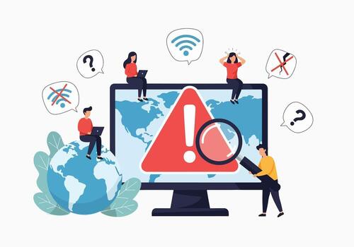 Global internet connection issues and troubleshooting concept vector