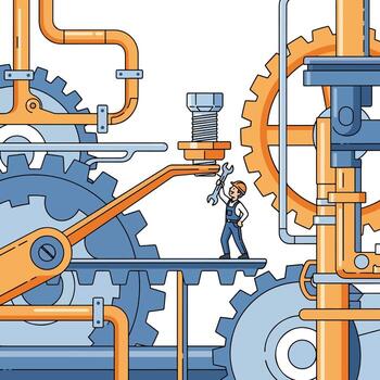 Mechanical Engineer Fixing Gear System with Tools Abstract Illustration vector