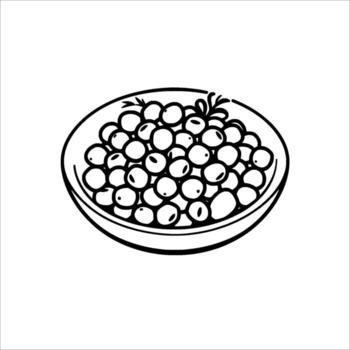 Ink Drawing Of Rounded Fruit Heap Inside A Shallow Round Bowl On Plain White Background vector