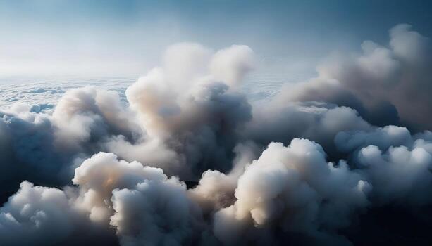 Complex gray smoke clouds fill the sky above a dim atmosphere creating a captivating visual effect photo