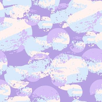 Seamless abstract pattern with textured circular shapes in pastel lilac, cream, and blue tones. Soft artistic design for fabric, wrapping, and interior decor vector