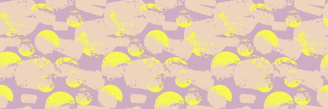 Seamless abstract pattern with textured circular shapes in soft beige and yellow on a muted lavender background. Modern artistic geometric design for textile and home decor vector