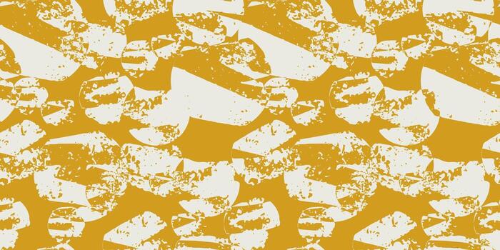Abstract seamless pattern with bold circular and brush textures in mustard yellow and cream. Modern minimalist design for packaging, fabric, and stylish backgrounds vector