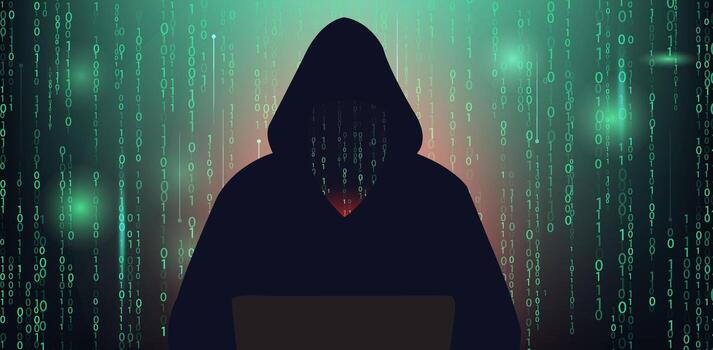 anónimo hacker silueta digital binario código antecedentes vector