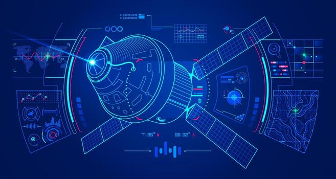 Futuristic satellite with data interface vector