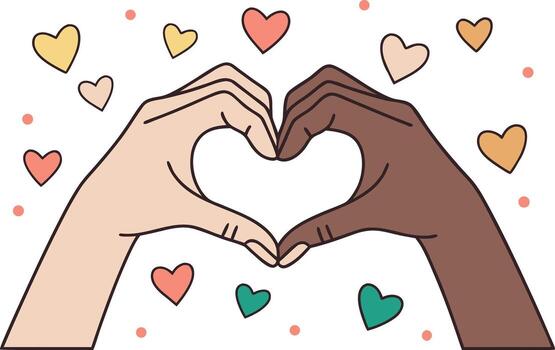 Two hands making a heart shape with hearts around them vector