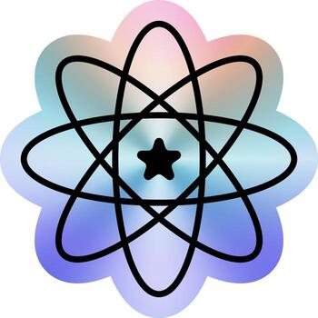 Atom symbol holographic sticker in a Y2K style. Retro futuristic science icon with a chrome gradient finish for posters or digital assets vector