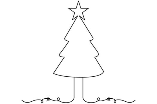 Artistic minimal continuous line drawing of a Christmas tree vector